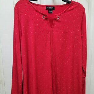 Liz Claiborne Red Christmas top with tiny silver studs. Size L